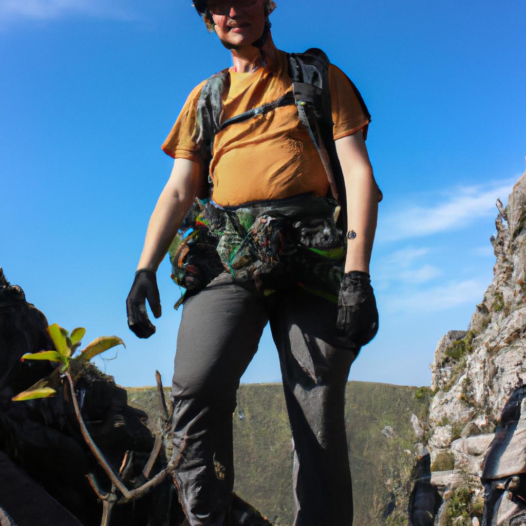 Person hiking with safety gear