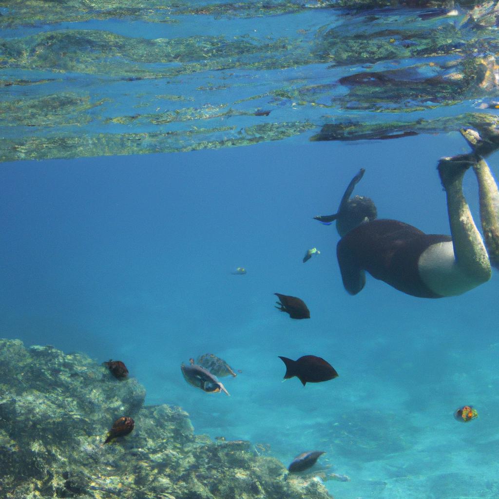 Person snorkeling with marine animals